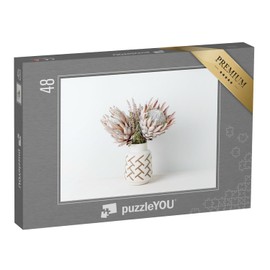 puzzleYOU: 48 Piece Flower Arrangement: Dried Pink King Proteas Jigsaw Puzzle Collection - Flower Vases, Flowers & Plants