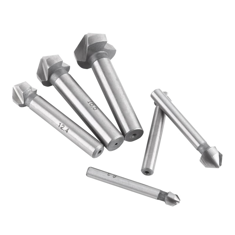6pcs High Speed Steel Round Shank 3-Flute Countersink Cutter Bits