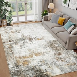 GarveeHome Living Room Rug 9x12 Modern Abstract Area Rug Washable Rug Large Area Rug with Non-Slip Backing Stain Resistant Carpet Low Pile Folding Throw Carpet for Apartment Playroom,Beige/Taupe