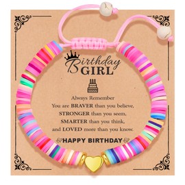 TOLOWOBK Birthday Gifts for 6-16 Year Old Girls Clay Bead Bracelet for Teenage Girls Heart Bracelet with Message Card for Teen Girl Happy Birthday Gifts for Daughter Granddaughter Sister Niece