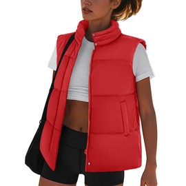 Zeagoo Womens Puffer Vest Warm Lightweight Fashion Outfits Stand Collar Zip Up Puffy Outerwear 2025 Trendy Red S