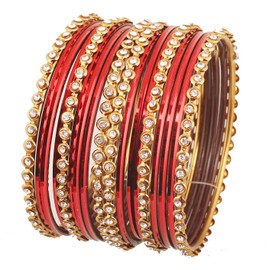 Touchstone "Colorful Bangle Collection Indian Bollywood Alloy Metal and Textured Maroon Wrist Beautifier Designer Jewelry Bangle Bracelets. Set of 18. in Antique Gold Tone for Women