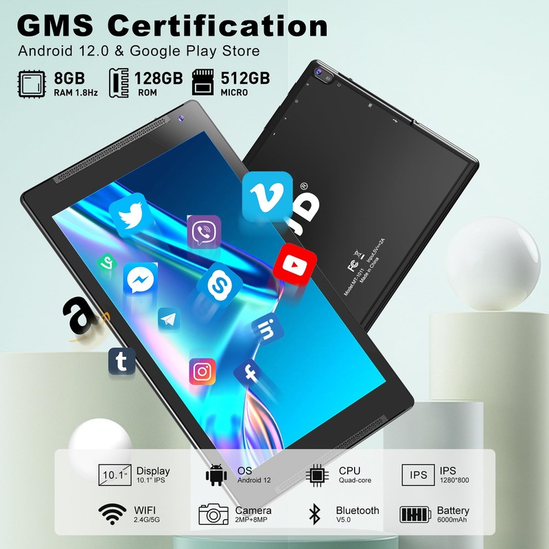 TJD Android 12 Tablet 10.1 Inch Tablets with Stand, 8GB