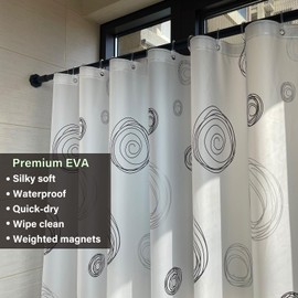 Plastic Shower Liner - Premium EVA 6G Thickened Shower Curtain Liner with Rustproof Grommets and 3 Weighted Magnets, Waterproof Shower Curtain for Bathroom(Black Circle, 72”*72”)