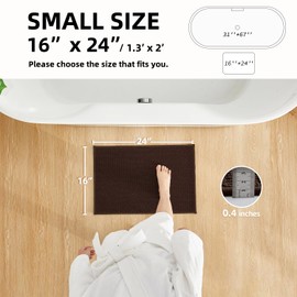 Bathroom Rugs Non Slip Washable, Super Absorbent Thin Bath Mat Small Quick Dry Low Pile Bathroom Rug, Brown 16"x24"