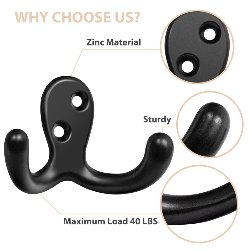 Homanu 14 Pack Coat Hooks, Heavy Duty Double Prong Coat