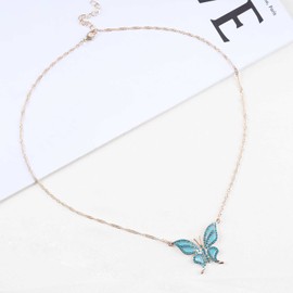 Allereya Vintage Crystal Sapphire Butterfly Necklace Rhinestone Enamel Butterfly Pendant Necklace Sapphire Crystal Necklace Enamel Blue Butterfly Choker Necklace Jewelry for Women and Girls (Blue)