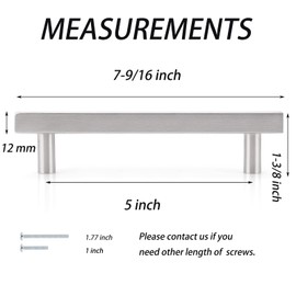 Probrico 10 Pack Square Brushed Nickel Kitchen Cabinet Handles 5inch, Satin Nickel Dresser Drawer Pulls, 7.5inch Total Length Stainless Steel Cabinet Pulls for Bedroom and Bathroom Furnitures