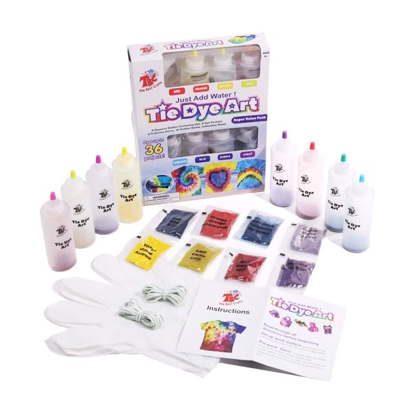 TBC The Best Crafts 8 Colours Tie Dye Kit. 65 Pieces Super Value Pack, With Bonus Tie Dye Powder Refiils Packs