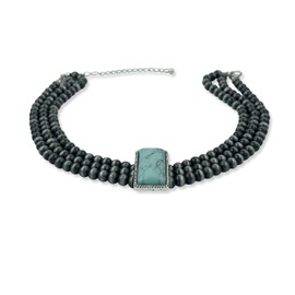Western Faux Navajo Pearl Turquoise Stone Pendant Choker Necklace