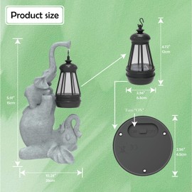 Solar Garden Statue Lights, 10 Inch Outdoor Elephant Resin Figurine Lights for Patio, Balcony, Lawn, Yard Decoration (Feet)