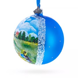 BESTPYSANKY Wild Poppies Painting Glass Ball Christmas Ornament 4 Inches