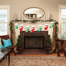 LIANRISES 5 Packs Christmas Banner Decorations Christmas Bunting Banner Paper Christmas Decorations Garland for Xmas Party Indoor Bedroom Window Fireplace Office