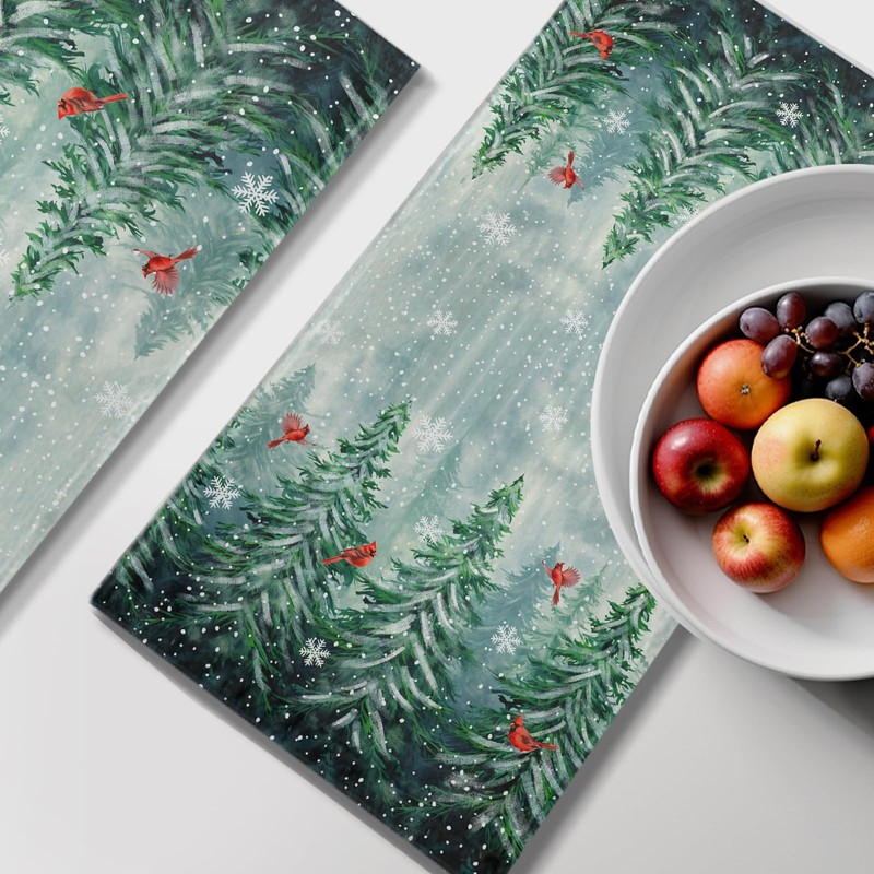 Cneztholim Winter Forest Hand Towels for Bathroom Pine Tree Cardinal