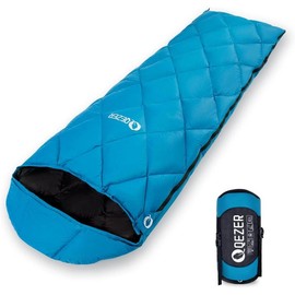 40°F to 60°F Ultralight 600 Fill Power Duck Down Sleeping Bag for Adults & Teens - Compact & Packable with Compression Sack | Perfect for Backpacking, Camping & Hiking - Color: Blue-Single zipper