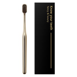 Z-VAPRESS Gold Color Toothbrush Soft Charcoal Bristles Travel Toothbrushes for Adults Luxury Gold Plated Toothbrushes Manual Toothbrush