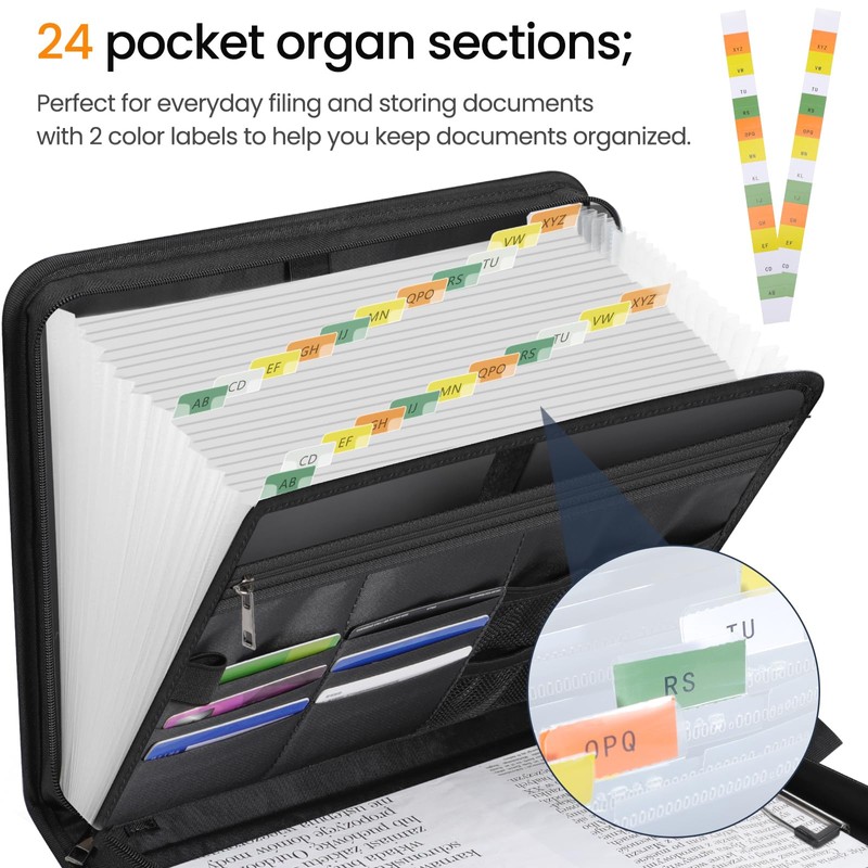 Fireproof Document Organiser - 24 Pockets Expanding File Folder with
