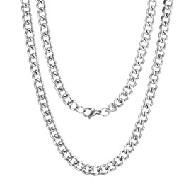 RWQIAN Cuban Link Chain Necklace for Men Women Stainless Steel Mens Neckalce Silver Chain 20in