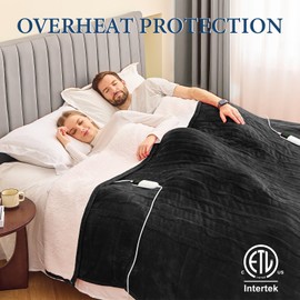 greenoak Heated Blanket Electric King Size 100"X90" Dual Control, Heating Blanket 10 Heat Levels 1/2/4/6/8 Hours Auto-Off Overheat Protection, Soft Sherpa Warm Heater, ETL Certified Lacquered Black
