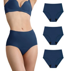 IRISMORII Seamless Incontinence Leak Proof Underwear for Women Absorbent Washable Panties Postpartum Protective Brief 3 Pack (Dark Blue XL)
