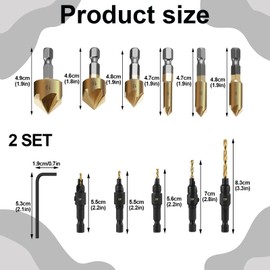 12PCS Countersink Drill Bit Set, Countersink Bits, Counter Sink Drill Bits Set, 6Pcs Hss five-flutes chamfering and 5Pcs woodworking Drilling Bits with Wrench, for Wood Drilling,Plastic,Soft Metal,PVC