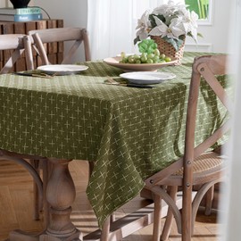 MIULEE Cotton Linen Table Cloth Rectangle Tablecloth Waterproof Spillproof Cross-Star Textured Table Cloth, Decorative Rustic Farmhouse Style for Dining/Party/Buffet/Wedding,52x70 Inch,Olive Green
