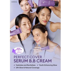 MISSHA M PERFECT COVER SERUM BB CREAM No.23 Natural Beige, Skin Care Foundation Makeup, Tinted Moisturizer, Superfood Complex, Buildable Coverage, Glass Skin, Paraben Free, 1.18 Fl oz