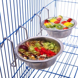 QBLEEV Birdcage Bird Feeder Birds Bowls for Cage Parakeet Food Dish Parrot Feeders Water Bowls Stainless Steel Dishes Coop Cups with Wire Hook for Small Animals Finches Lovebirds[1 Pack]