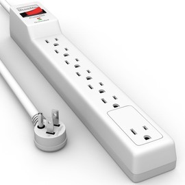 PLUGTUL Surge Protector 12FT(900 Joules), Flat Plug Power Strip, 12FT Extension Cord with Multiple Outlets, 7 Outlets, ETL Listed, 14 Gauge, Wall Mountable for Home Office Garage, White