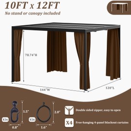 Kimunuk Gazebo Universal Replacement Privacy Curtain,10'X12' Gazebo Outdoor Waterproof Curtains, 4-Panels Sidewall Curtains with Double Zipper for Patio, Garden and Backyard (Only Curtains, Chocolate)