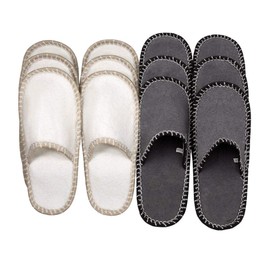 Lindong Christmas Felt Guest Slippers Set of 6 Felt Slippers with Non-Slip Sole Unisex Size 38/44 Suitable for Many Guests - Grey -