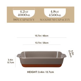 MALACASA 4.8 Qt Lasagne Dishes for Oven, 9 x 13 Inches Brown Ceramic Oven Dish with Handles, Deep Rectangular Baking Dish Casserole Dishes, Lasagna Pan Bakeware for Roasting, Series TARA