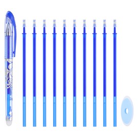 PATIKIL Erasable Gel Pens with 10 Refills & 1 Erasers, 0.5mm Heat Erasable Pens for Fabric Blue Ink Fabric Marking Pen for Sewing Quilting Planner Writing