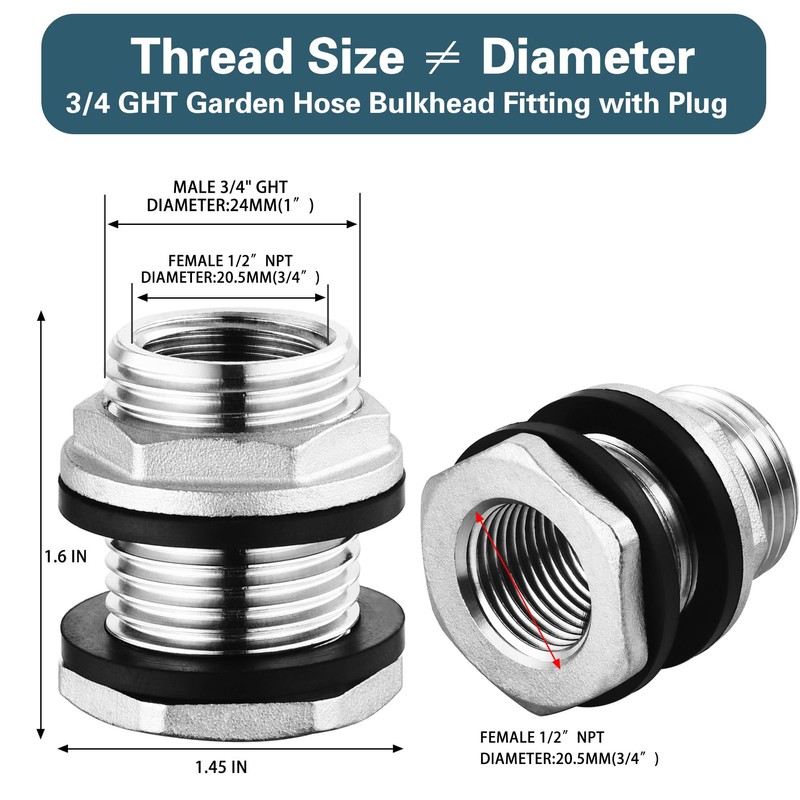Stainless Steel 304 Tank Bulkhead Fitting With 2 Rubber Ring,Double