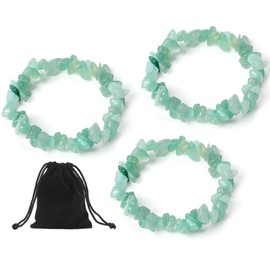 GENSMILE Green Stone Bracelet Crystal Stone Chain - Pack of 3 Natural Rock Crystal Gemstone Bead Bracelet for Women, Real Stones Yoga Wrist Band Green Crystal Chain Gifts for Girls Women, Stone