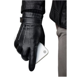 GSG SINCE 1998 M13620 Men's Real Leather Gloves with Lining Warm Wool / Faux Fur Lined Touchscreen Lambskin Gloves Winter, Black (faux fur lined)