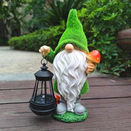 Qobumy Qobumy Gnomes Solar Garden Statues,Resin Gnome Figurine Decorations Holding Mushroom and Solar Lights Lantern, Outdoor Figurines Lawn Garden Statue Decor Art for Lawn,Yard, Balcony Ornament.