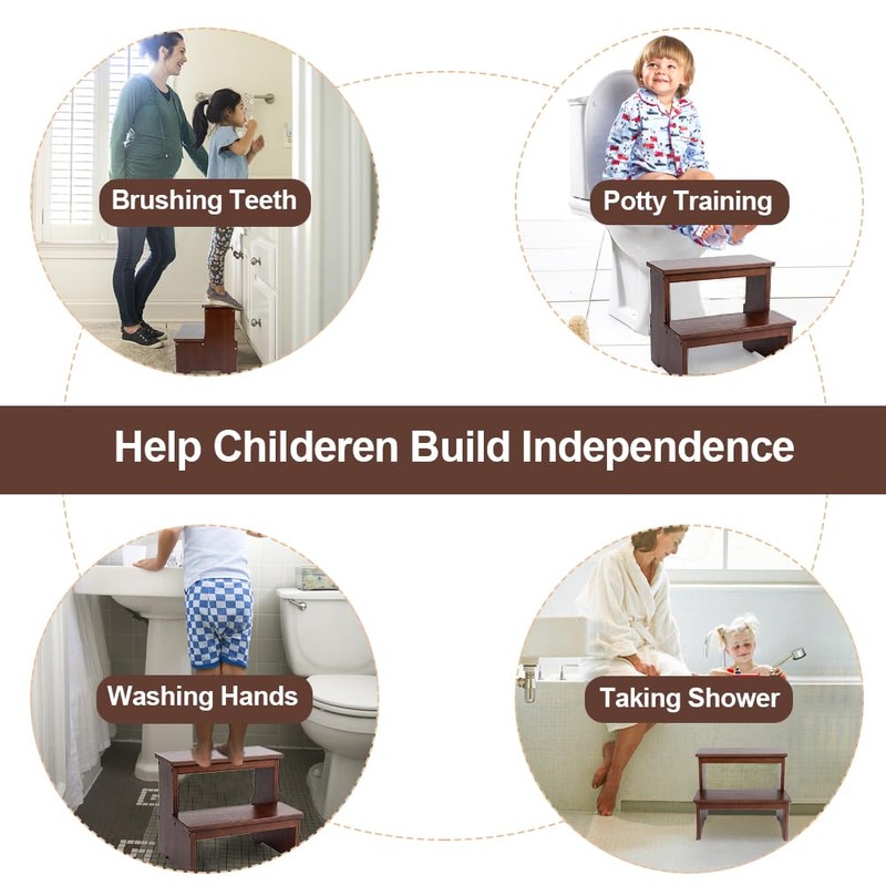 StrongTek Bamboo Two Step Stool for Adults and Kids, Bed