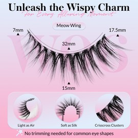 Bepholan False Eyelashes 7 Pairs Natural Look Wispy Lashes Reusable Super Thin Clear Band & Soft Fake Lashes（W06）