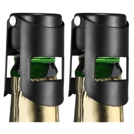 HYZ Champagne Stoppers 2Pack - Stainless Steel Sparkling Wine Bottle Stopper with Pure Silicone Air Tight Seal - Professional Wine Saver for Champagne，Prosecco and Cava (Black)