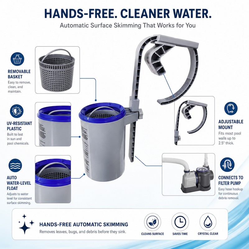 Pool Surface Skimmer for Above-Ground Pools – Wall Mount Cleaning