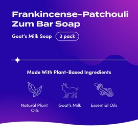 Indigo Wild Zum Bar Goat's Milk Soap - Earth and Sea Blends - Frankincense and Myrrh, Sea Salt, Patchouli-Orange, Cedar - 3 oz (4 Pack)