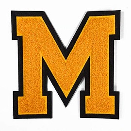 Letter M - Chenille Stitch Varsity Iron-On Alphabet Patch by pc, 4-1/2", TR-11648 (Golden Yellow/Black)