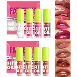 4 Colors Fat Oil Lip Gloss, Lip Oil Lip Glaze Hydrating Lip Glow Oil Big Brush Head Moisturizing Lip Gloss, Shiny Transparent Tinted Plumping Lip Oil Long Lasting Nourishing Non-sticky (A#&B#)