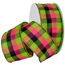 Morex Ribbon Tres Chic Ribbon, 2-1/2 inch by 50 yards, Black/Hot Pink/Lime