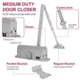 Automatic Garage Door Closer – HBL’ Adjustable Closing & Latching Speed, Durable Sprayed Aluminum, Easy Installation, Also Ideal for Commercial Use.