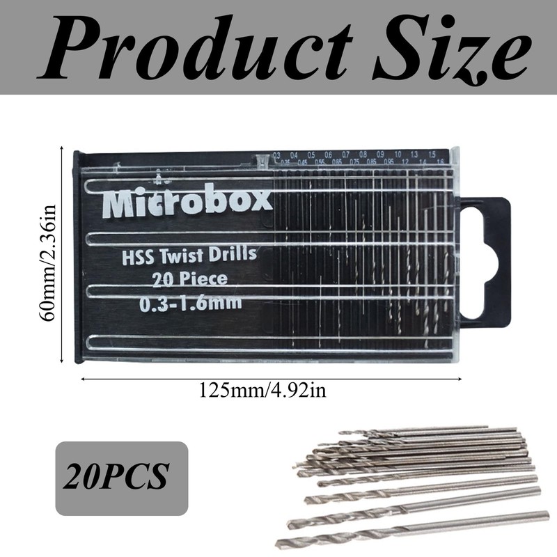 20 Pieces HSS Mini Micro Drill Bit Set 0.3-1.6mm Twist