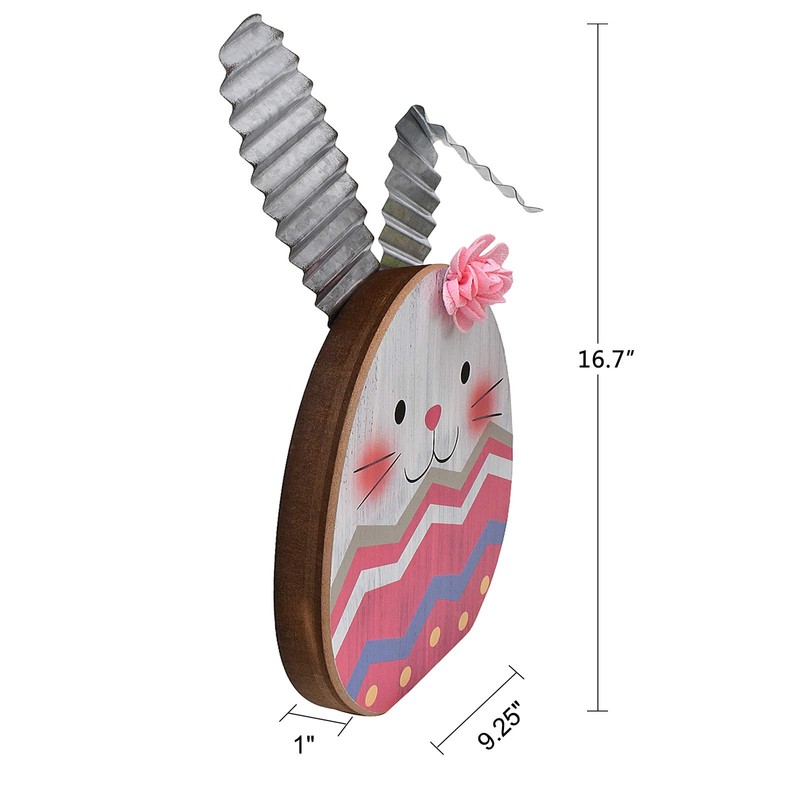 K KILIPES Easter Wood Bunny Sign Table Top Colorful Egg