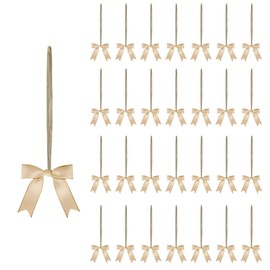 Meseey 30pcs 8 Inch Gold Stretch Elastic Loops with Pre-Tied Double Face Satin Gold Edge Ribbon Bows for Gift Wrapping,Baby Showers, Weddings, Christmas Boxes (Tan, 8 Inch)