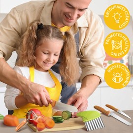 Kibbidea Kids Safe Knife Set for Real Cooking 11-Piece, BPA-free Kids Cutting Board and Knife Set，Firm Grip, Serrated Children Kitchen Chef Knife Set, Starter Knife